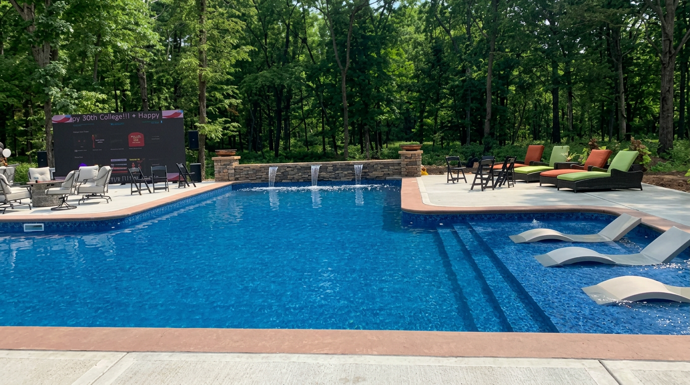 Luxury custom inground pool with stamped concrete deck built by Pool Fever in Middle Tennessee